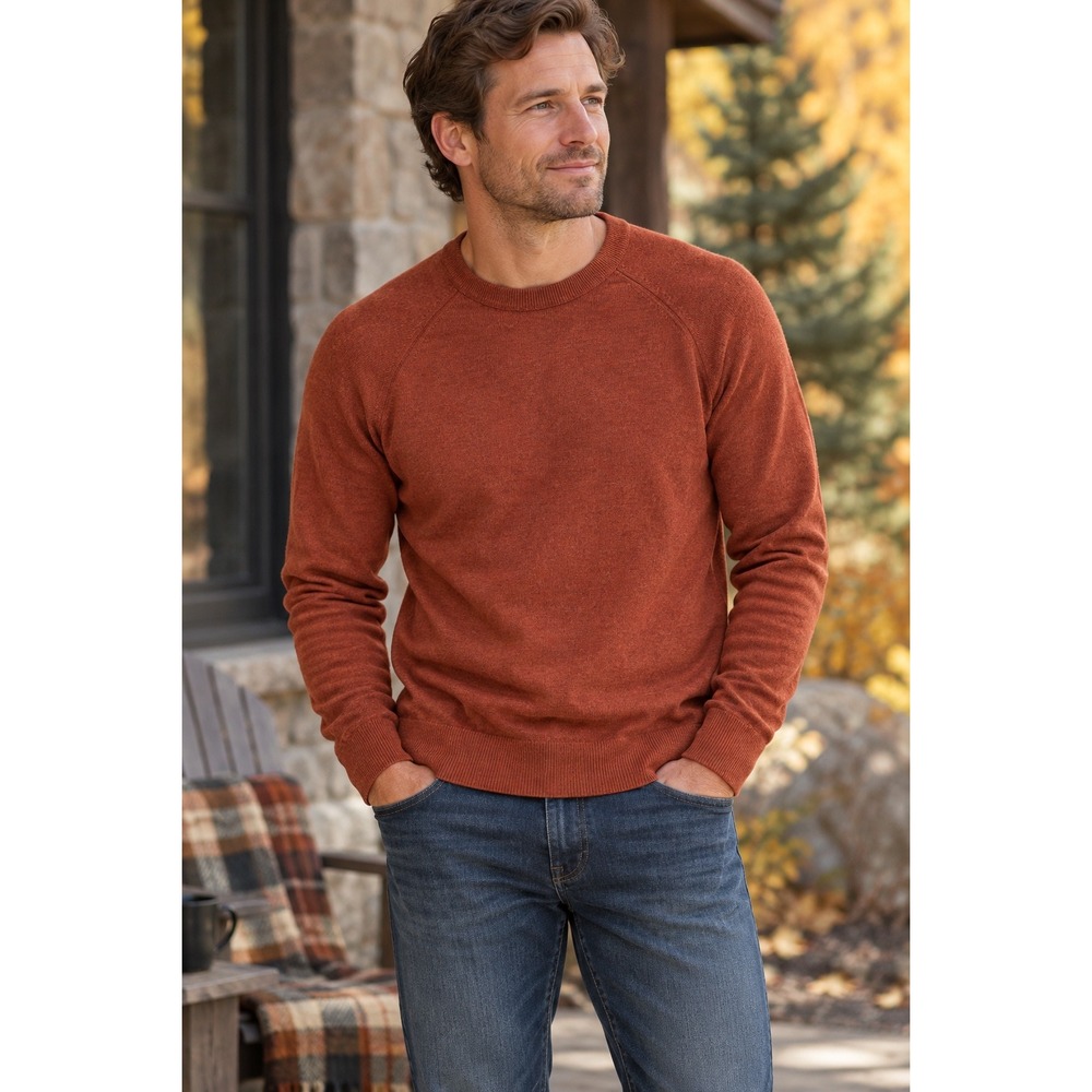 Banana Republic Italian Merino Wool Sweater Mens Large Burnt Orange Raglan Crew
